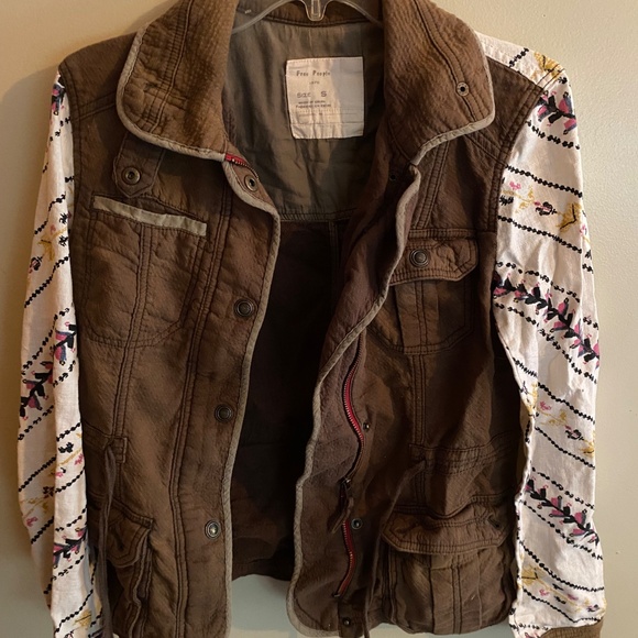 Free People Brown Jacket with Embroidered Sleeves - Picture 2 of 4
